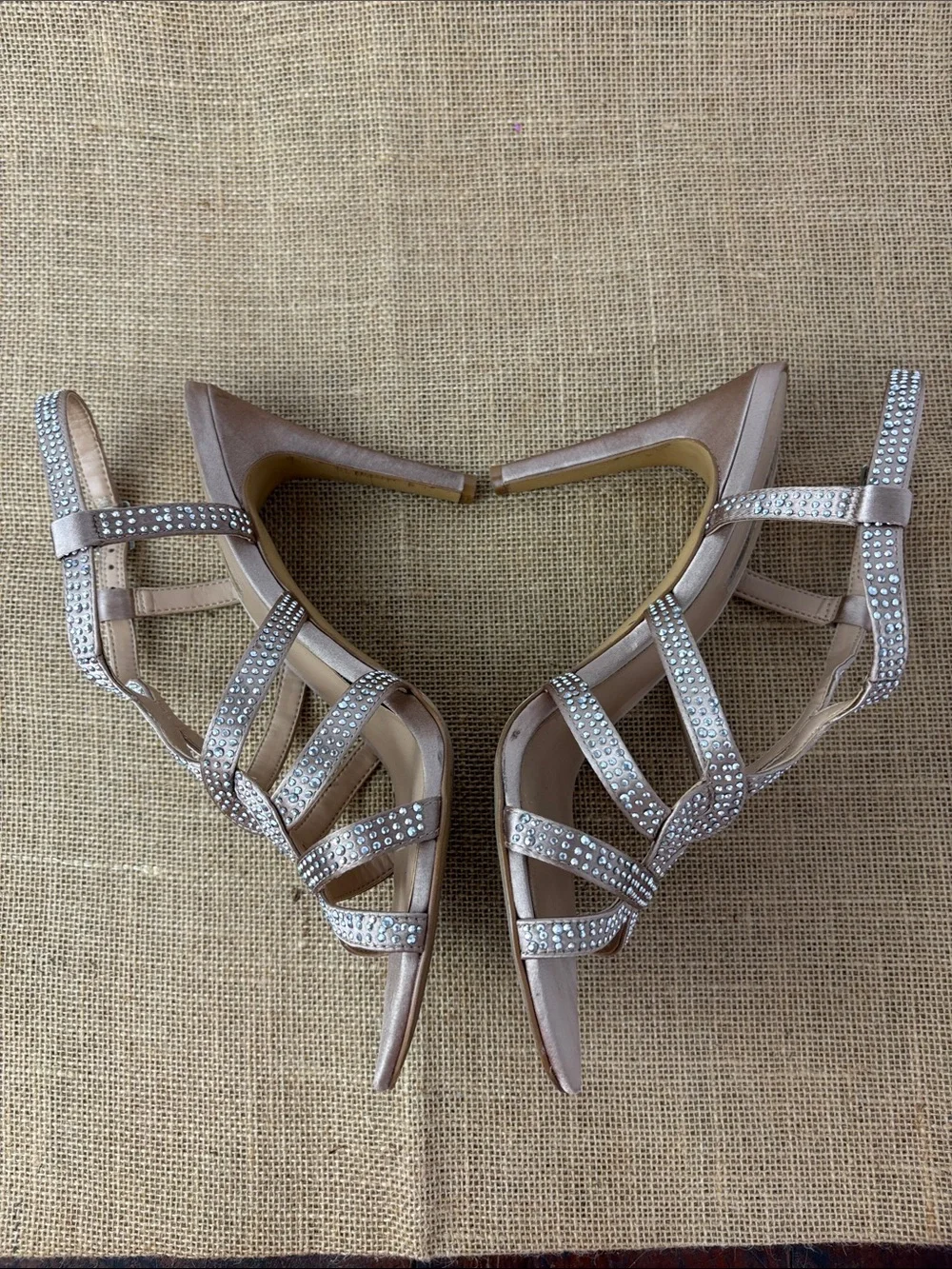 Women's Champagne Gold Strappy Studded High Heels Size 10